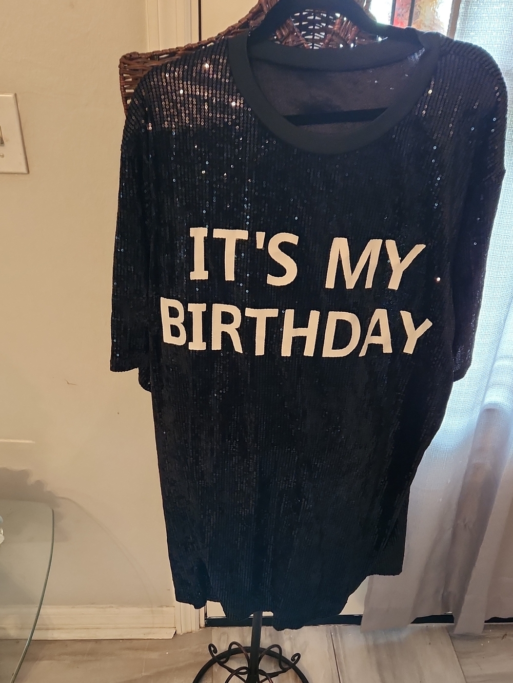 Black Sequin "It's My Birthday" Dress